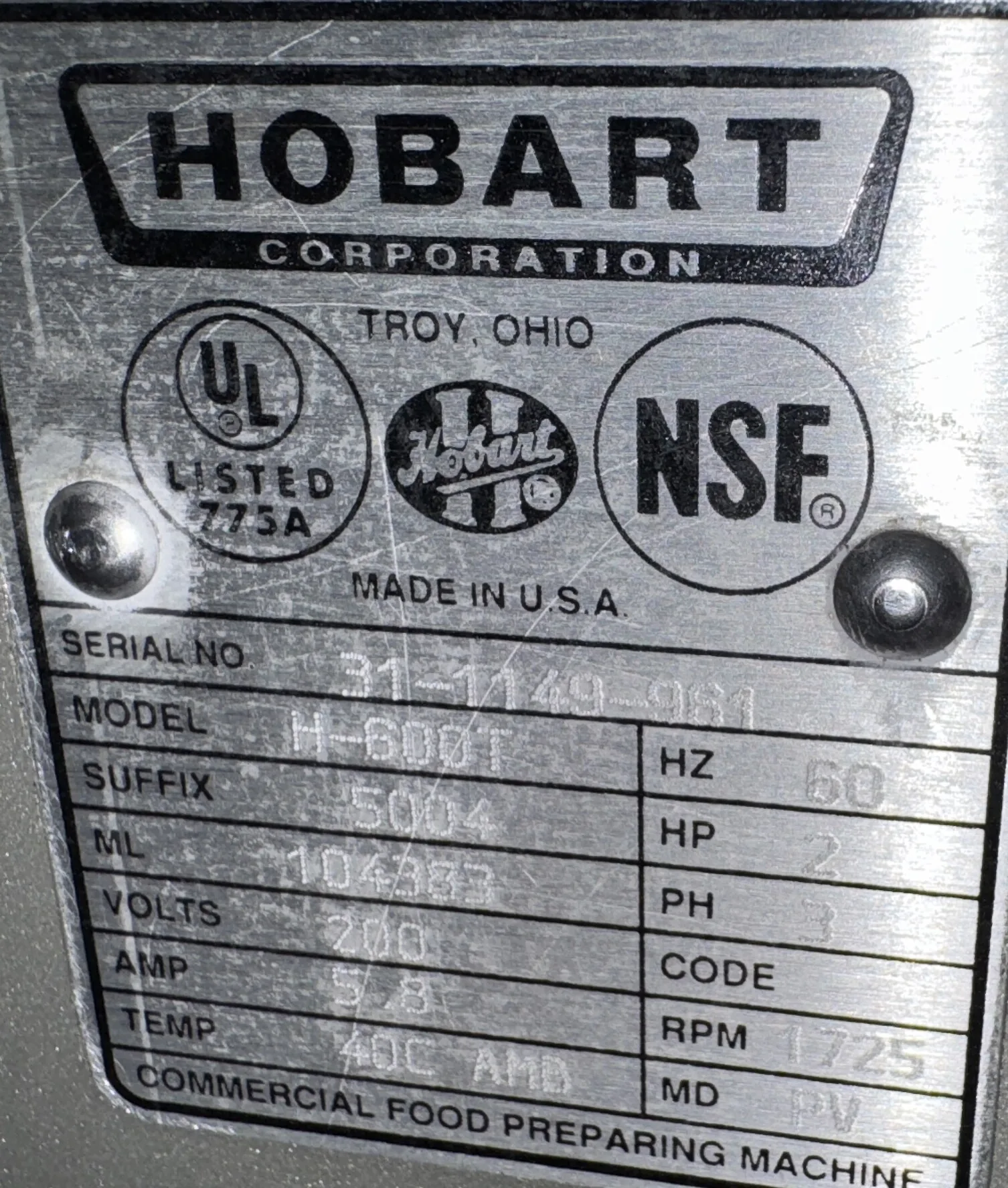 HOBART 60QT. MIXER thumbnail 5