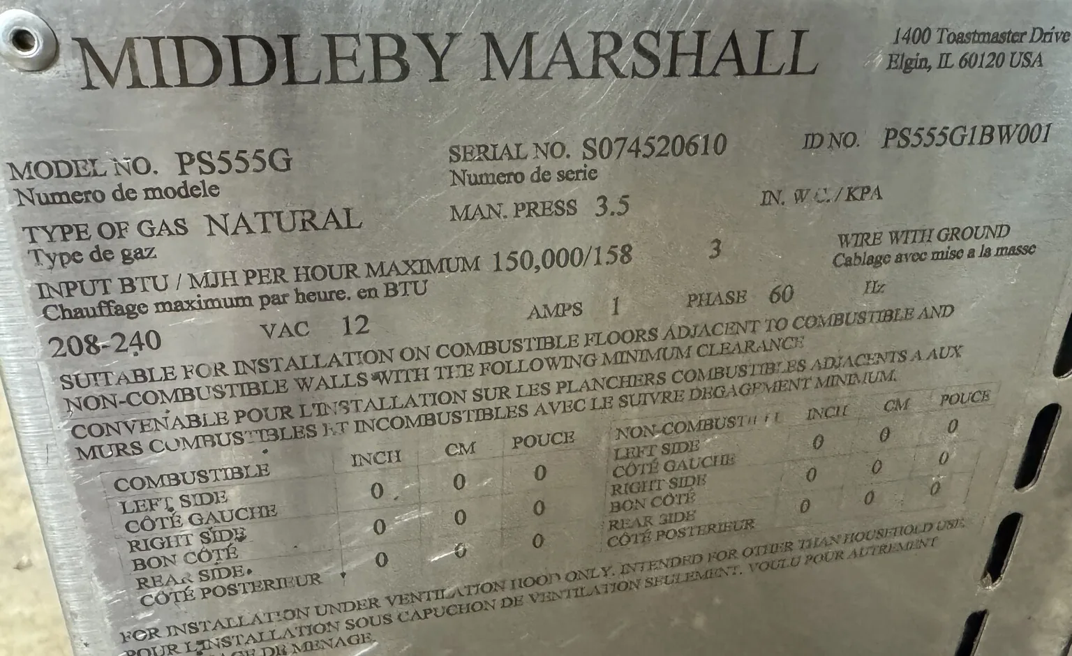 MIDDLEBY MARSHALL PS555 PIZZA CONVEYOR OVEN thumbnail 7